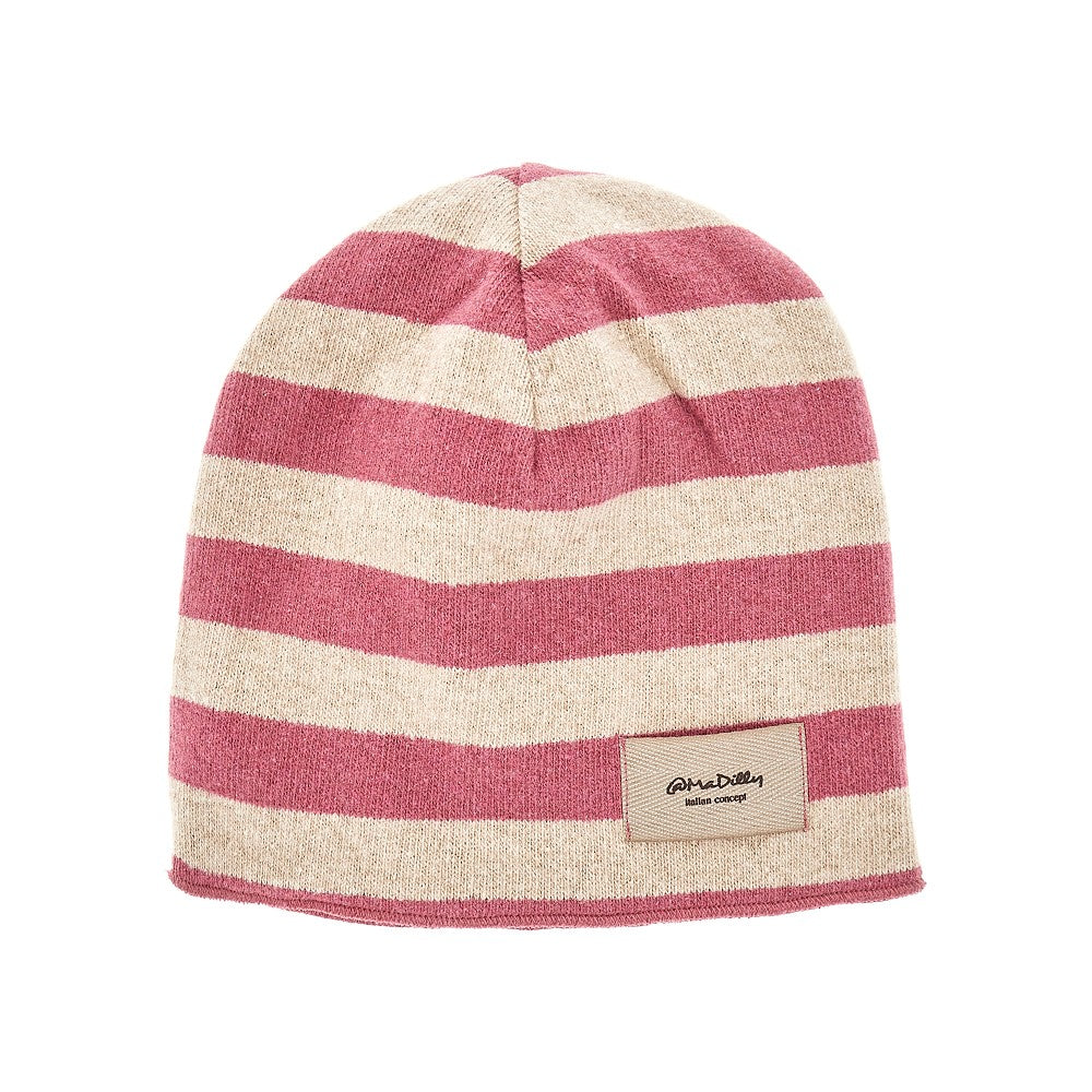 Cotton-blend beanie hat with striped motif