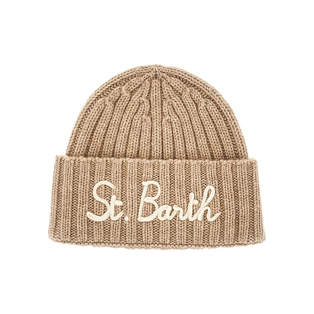 Wool-blend beanie hat with logo embroidery