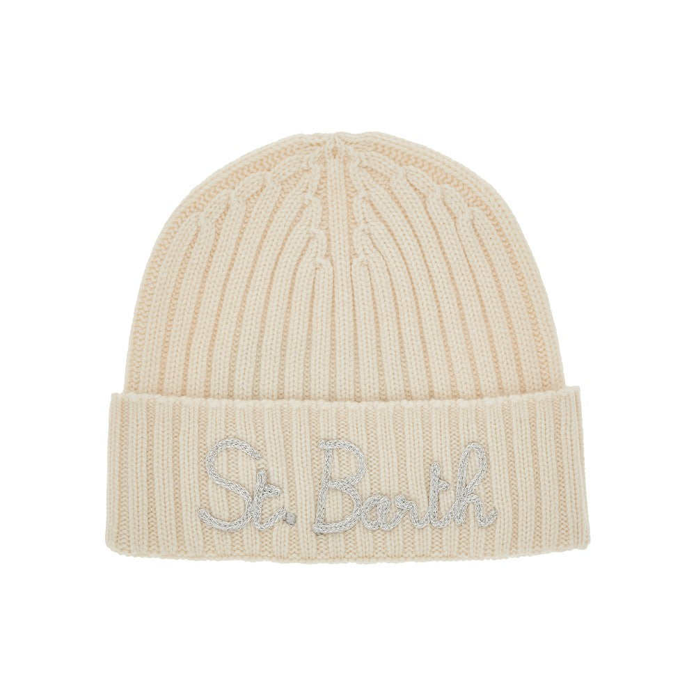 Logo embroidery wool-blend beanie hat