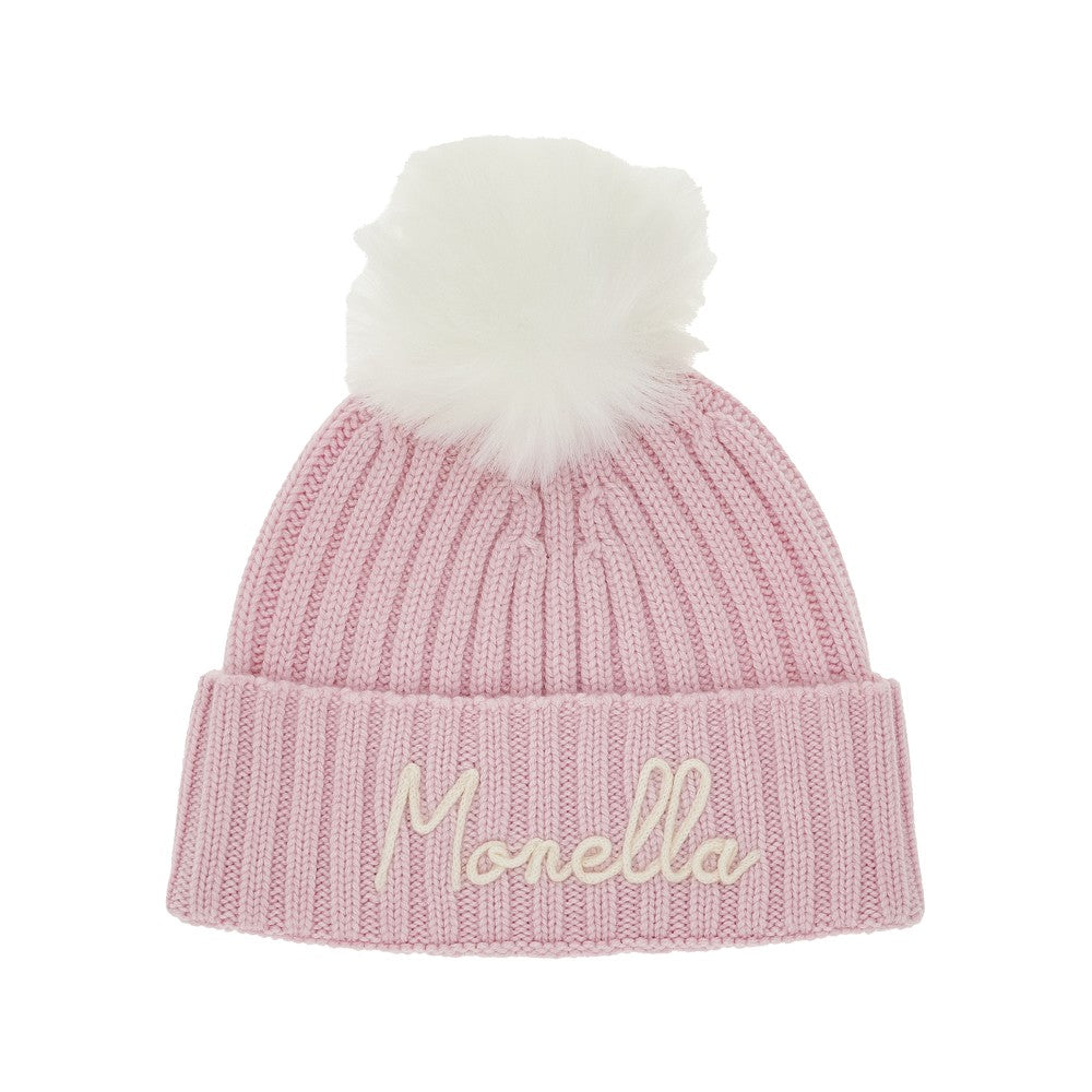 Wool-blend beanie hat with pompom