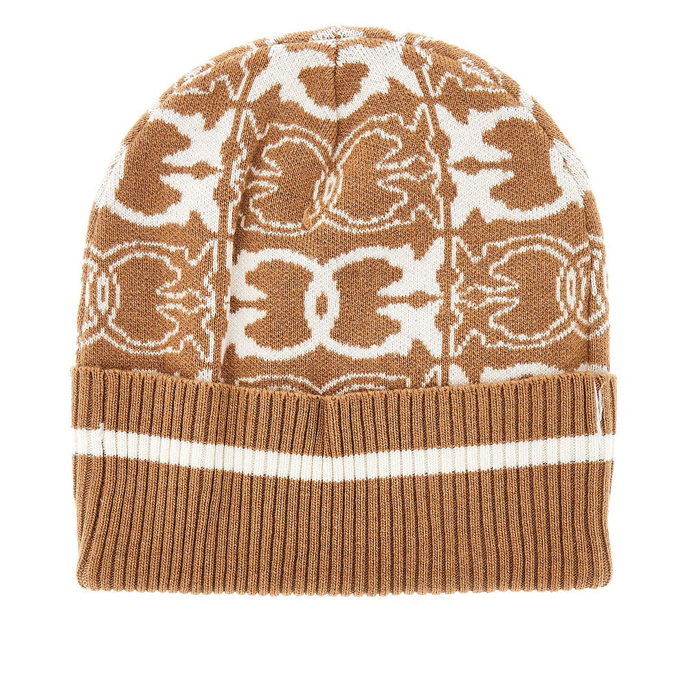Knitted beanie hat with jacquard logo