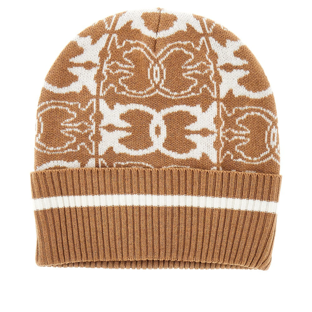 Knitted beanie hat with jacquard logo