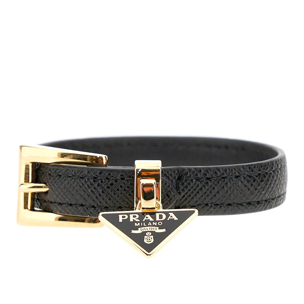 Saffiano leather bracelet with logo charm