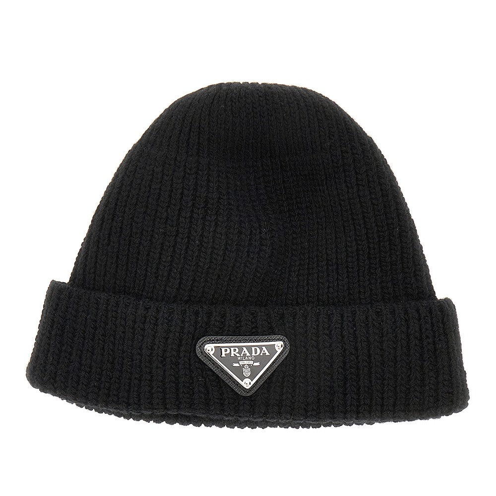 Cashmere-blend beanie hat with triangle logo