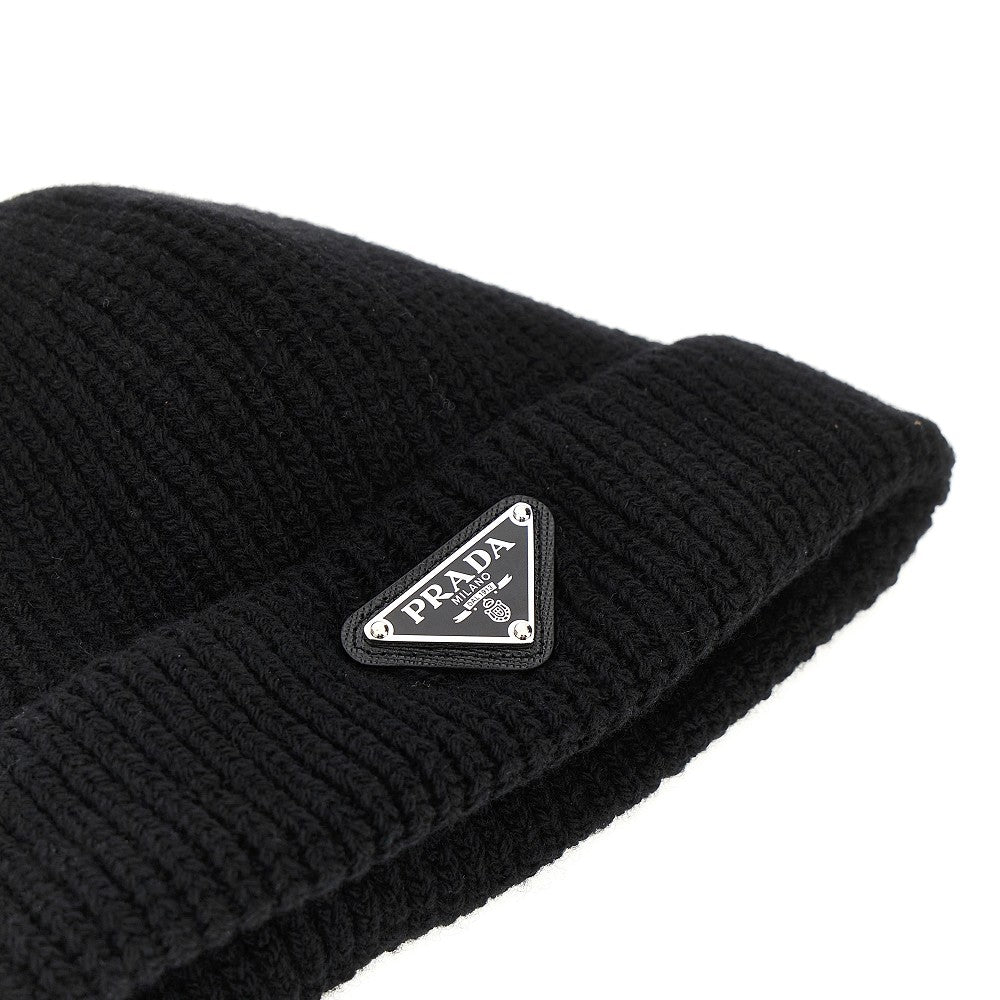 Cashmere-blend beanie hat with triangle logo