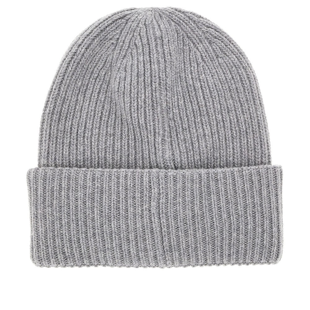 Beanie in lana a costine con patch logo