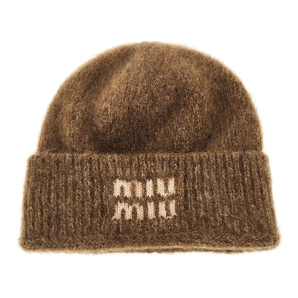 Beanie in misto mohair con logo jacquard