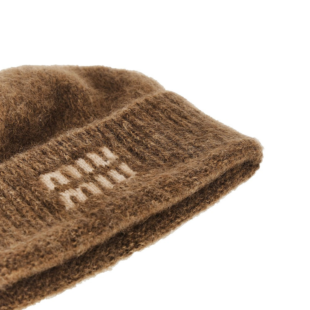 Beanie in misto mohair con logo jacquard