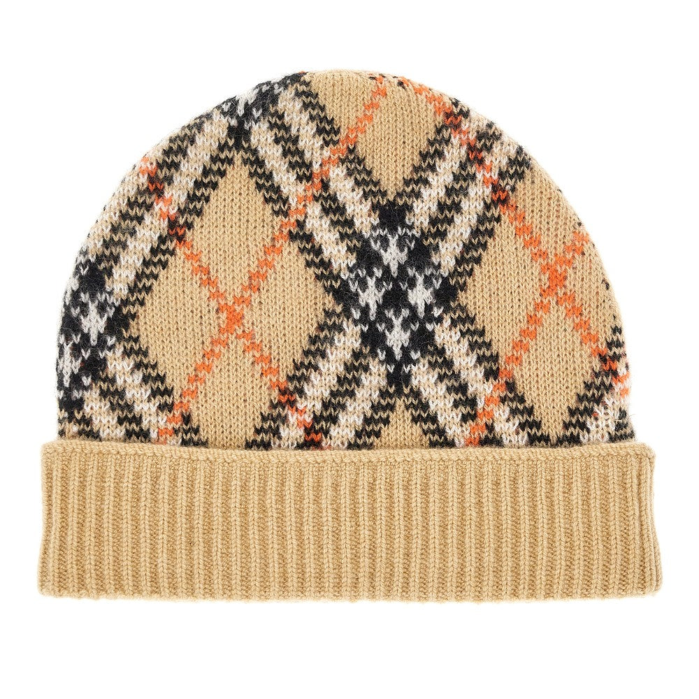 Check cashmere-blend beanie hat