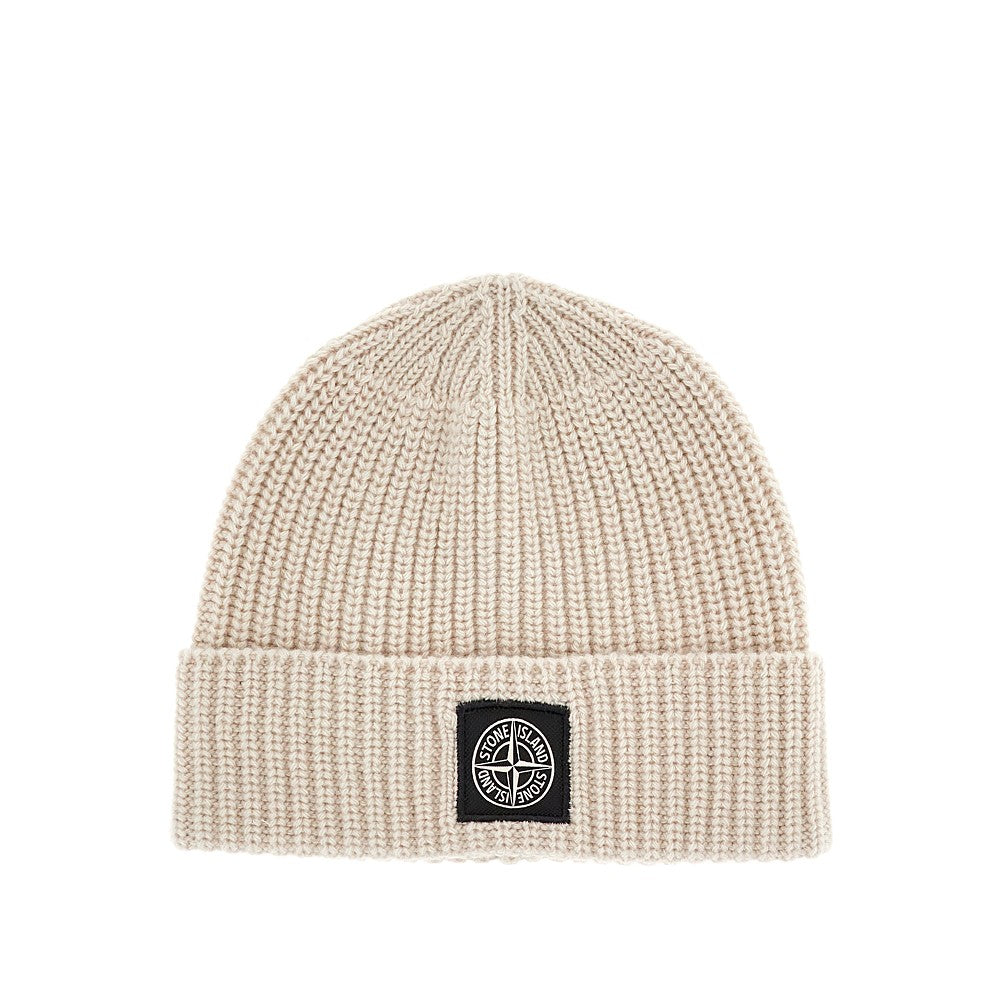 Wool beanie hat with logo patch