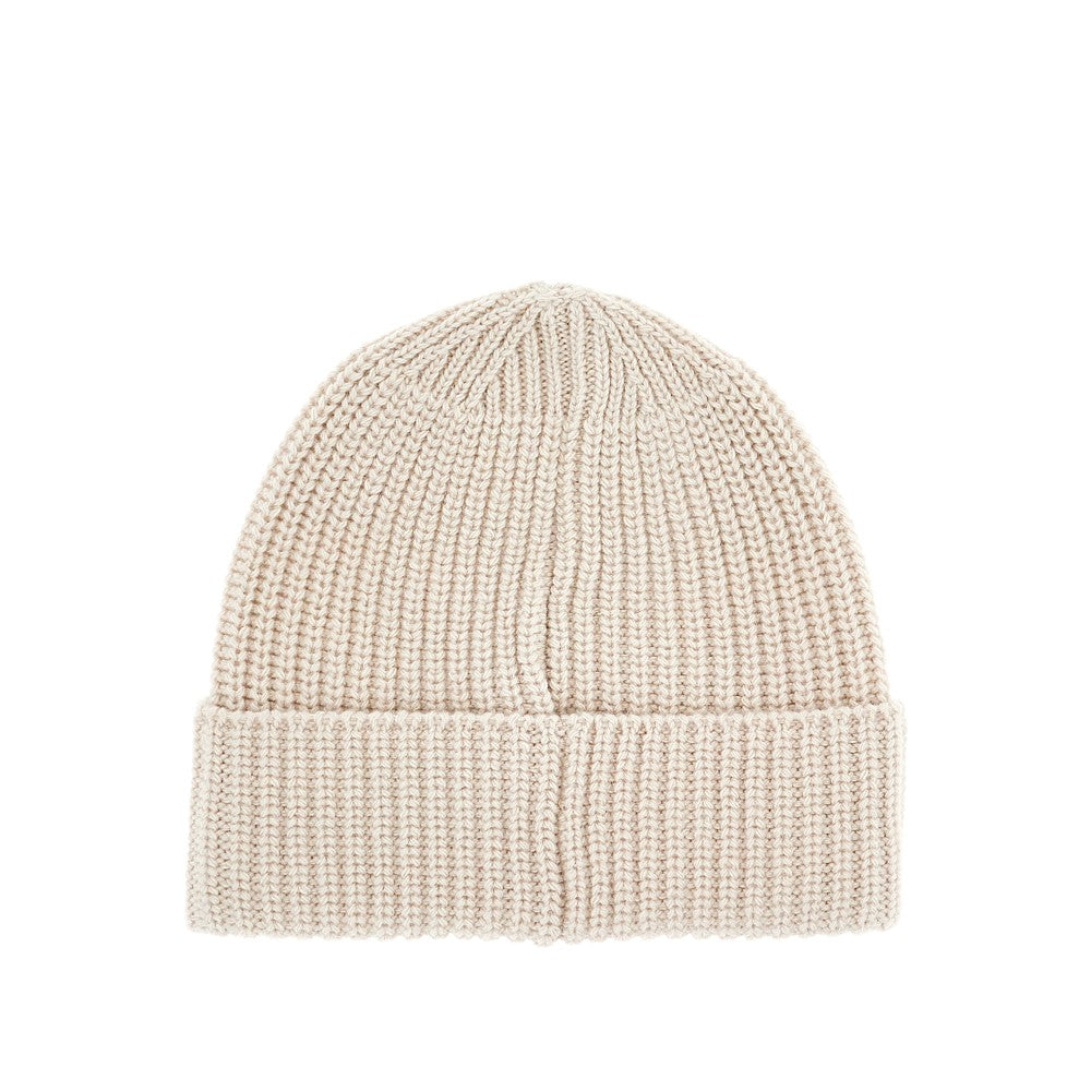 Wool beanie hat with logo patch