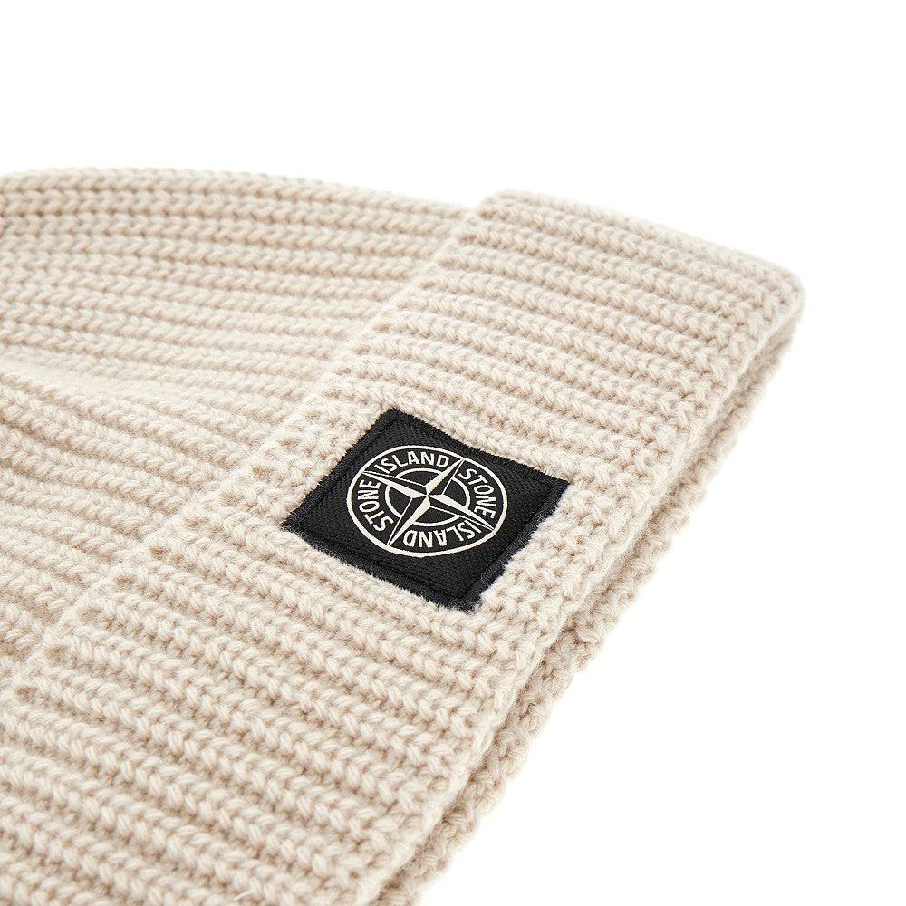 Wool beanie hat with logo patch