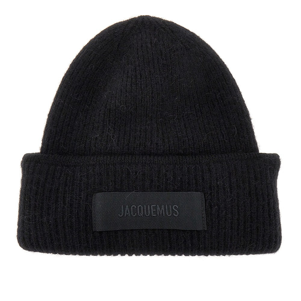 Knitted beanie hat with gros-grain logo