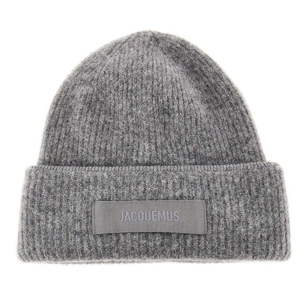 Knitted beanie hat with gros-grain logo
