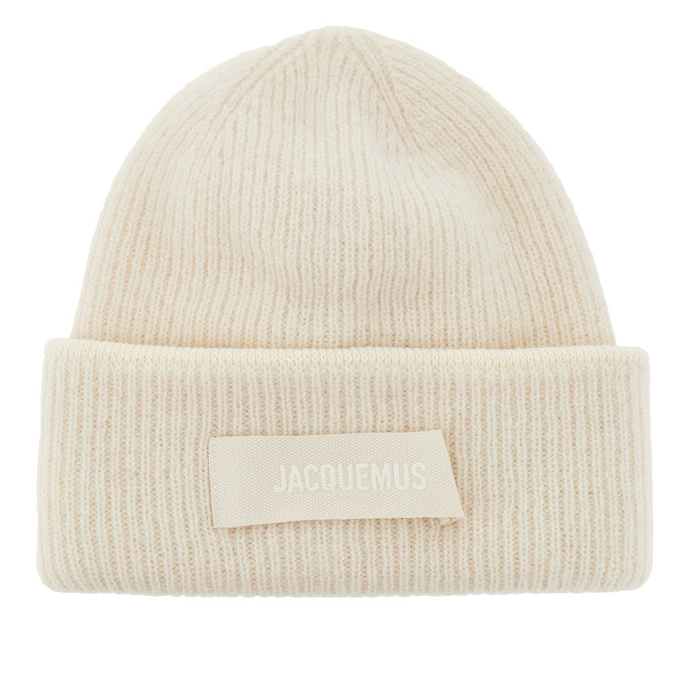 Knitted beanie hat with gros-grain logo