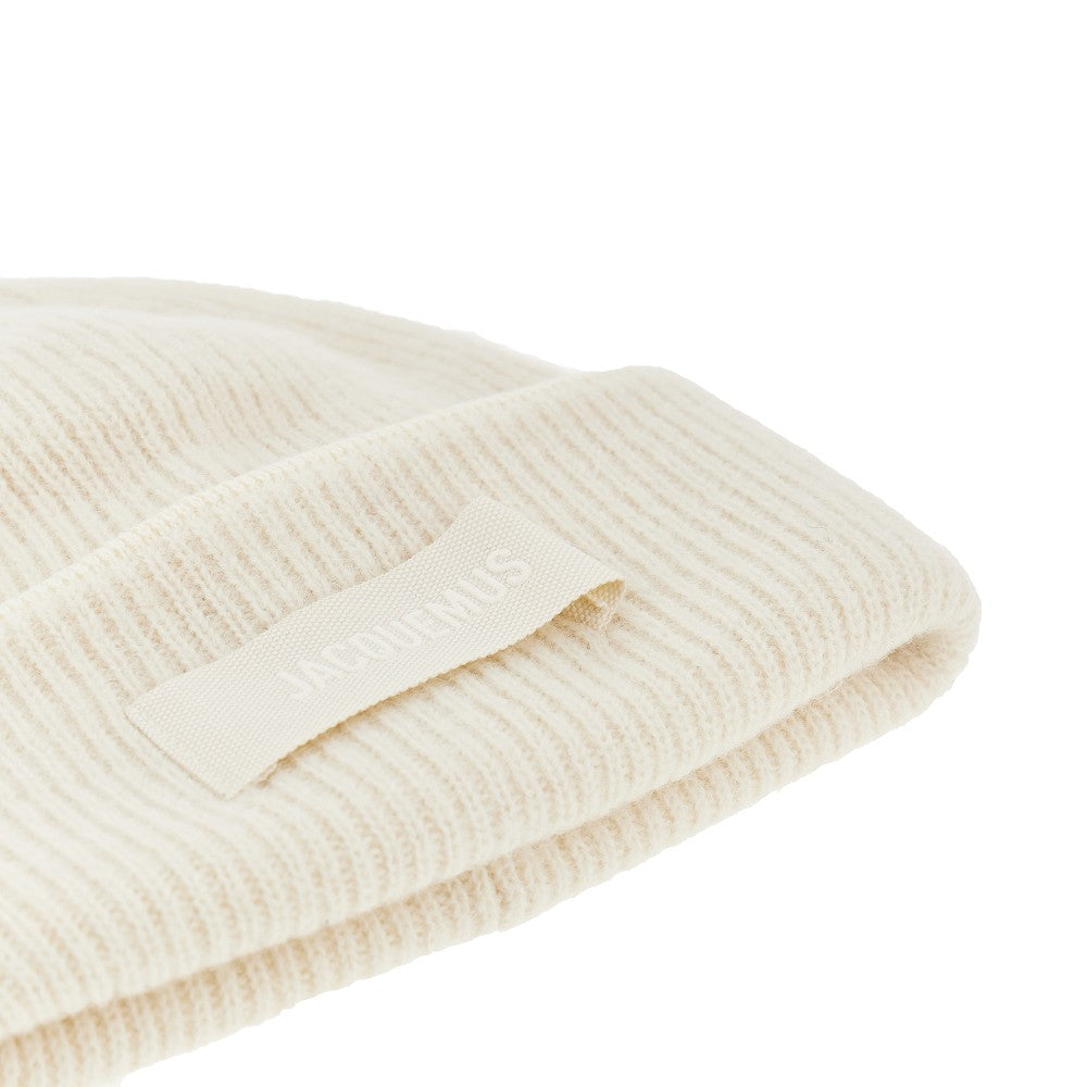 Knitted beanie hat with gros-grain logo