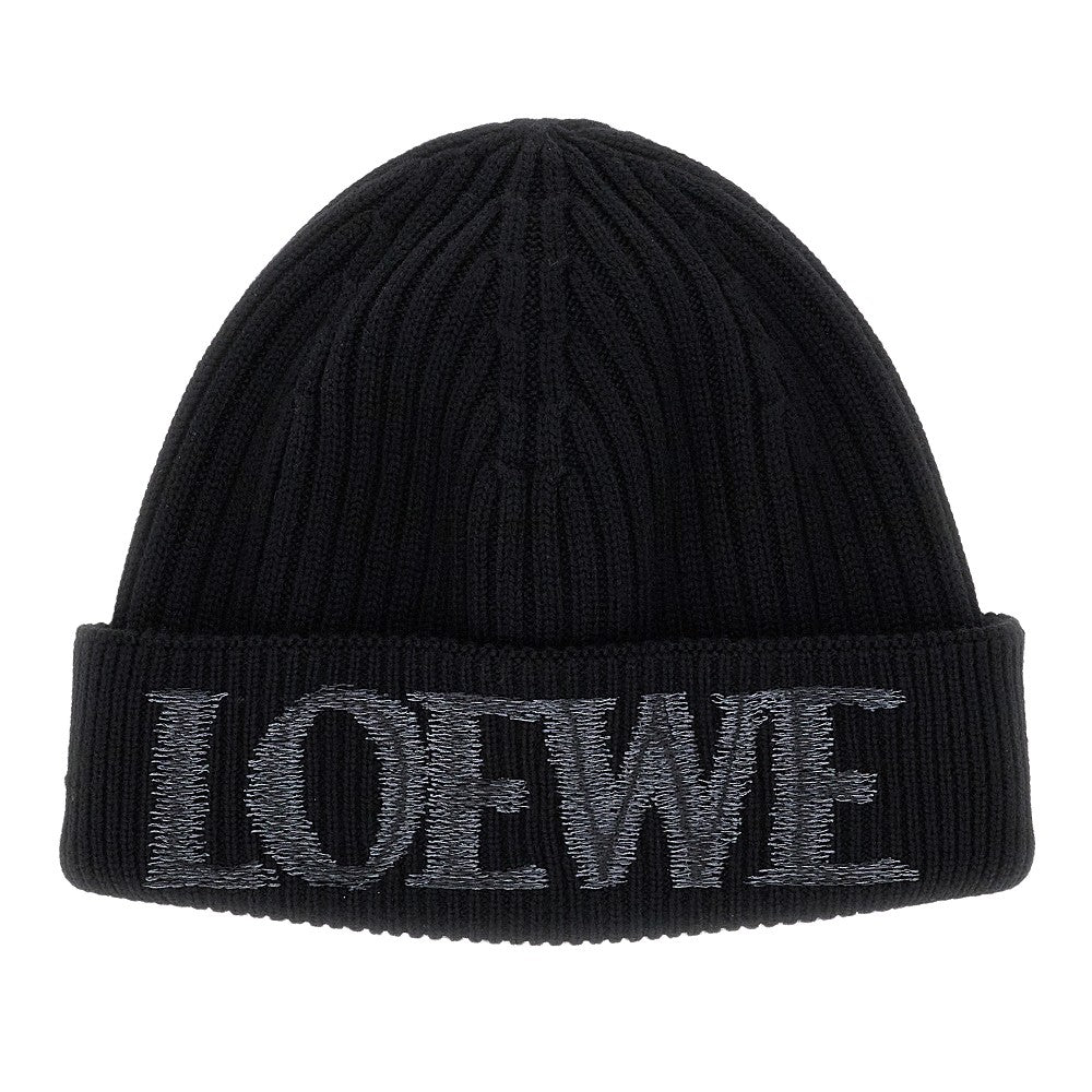 Wool beanie hat with logo embroidery