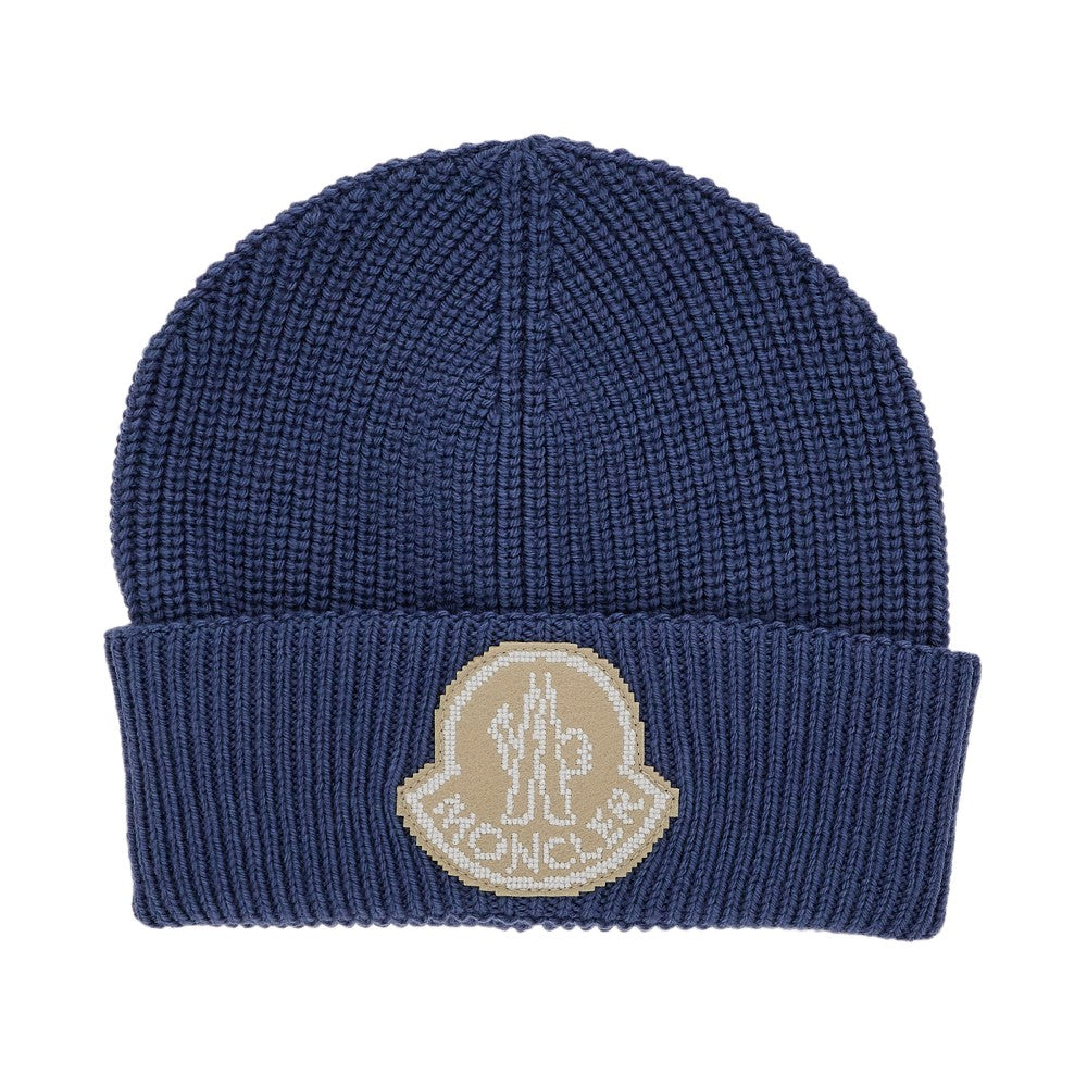 Wool beanie hat with logo patch