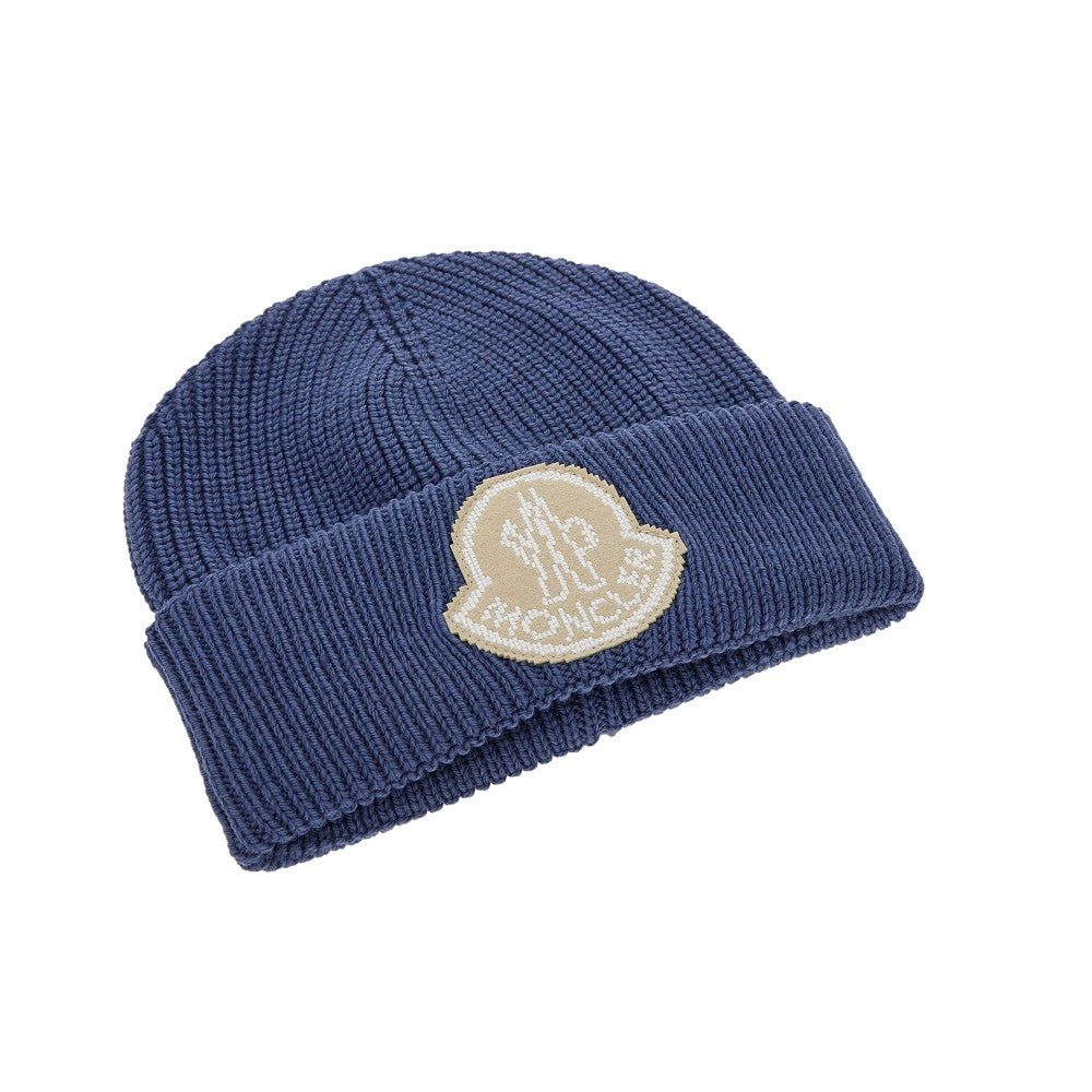 Wool beanie hat with logo patch