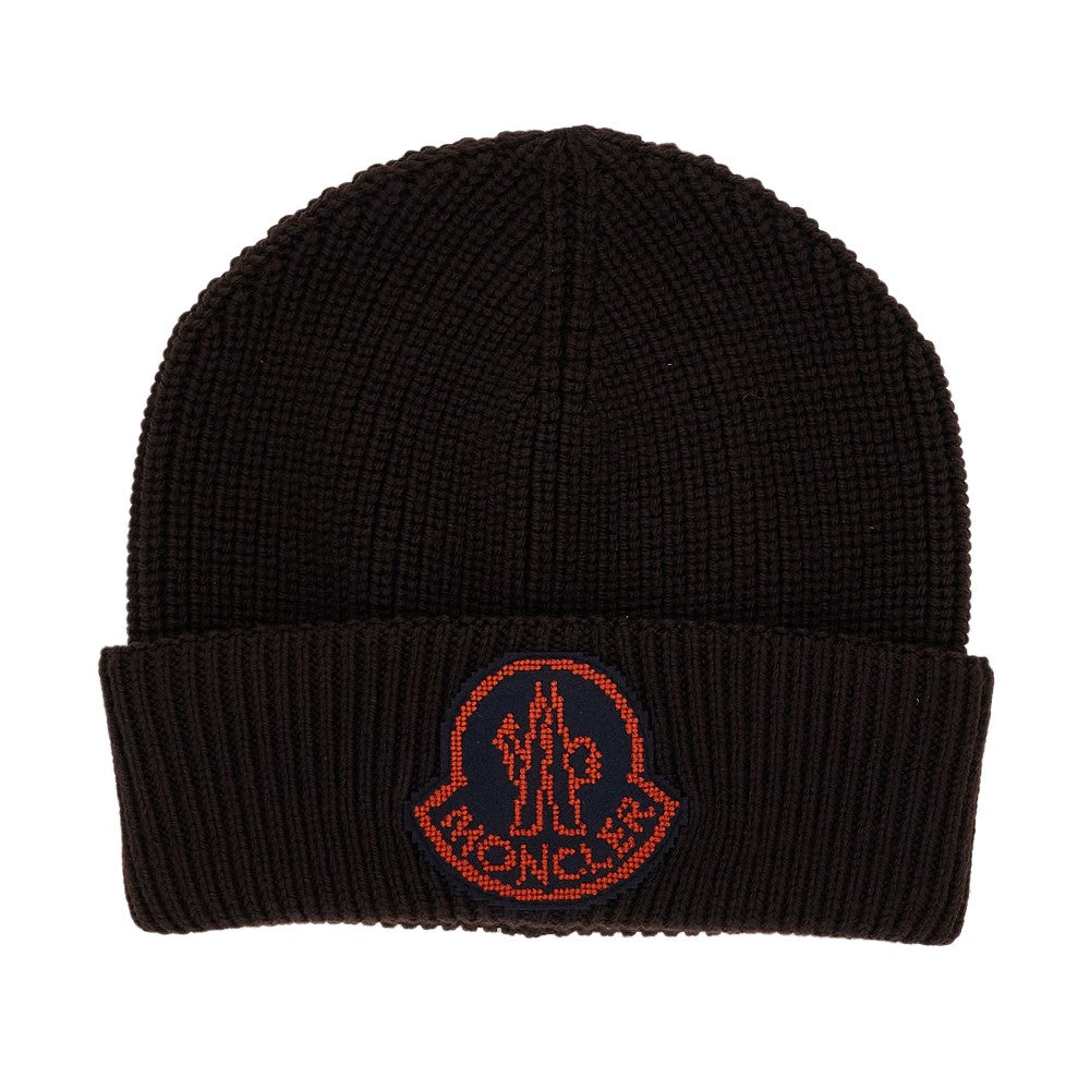 Wool beanie hat with logo patch
