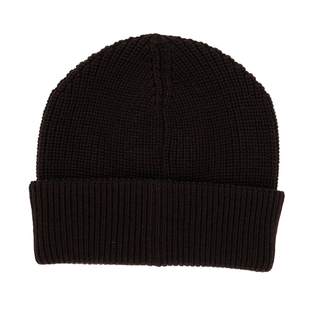 Wool beanie hat with logo patch