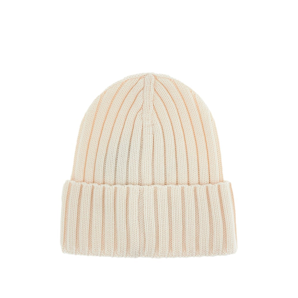 Logo patch ribbed wool beanie hat