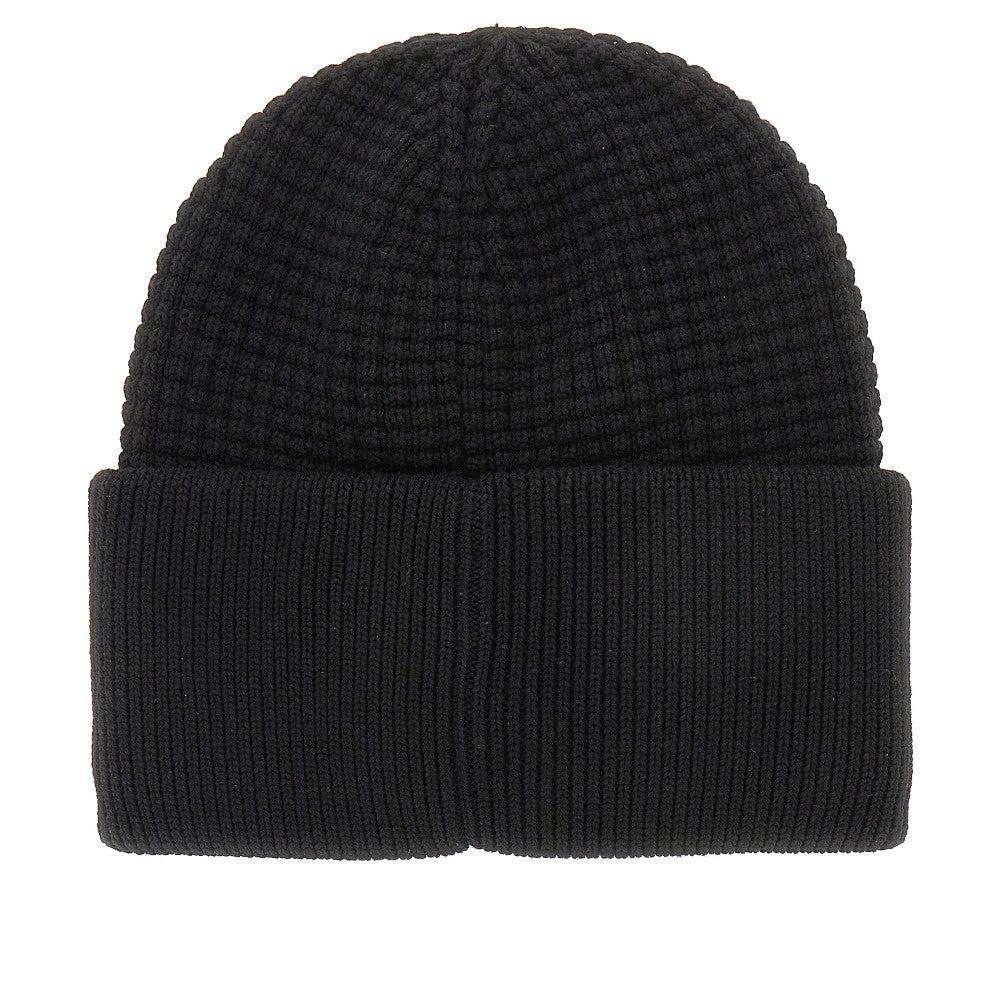 Knitted beanie hat with logo patch