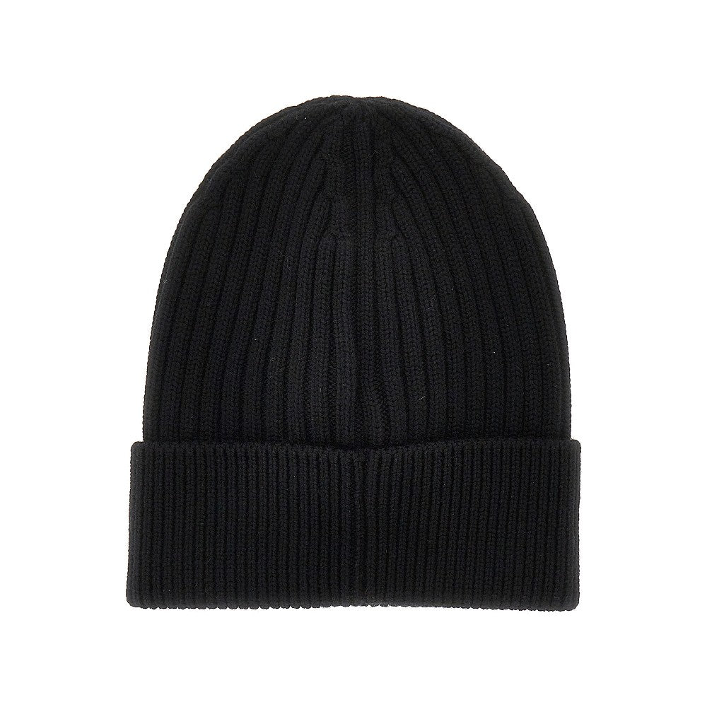 Wool beanie hat with logo patch