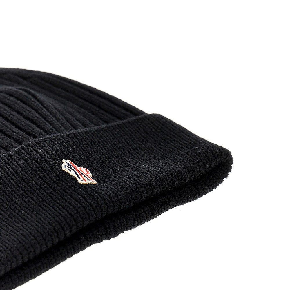 Wool beanie hat with logo patch