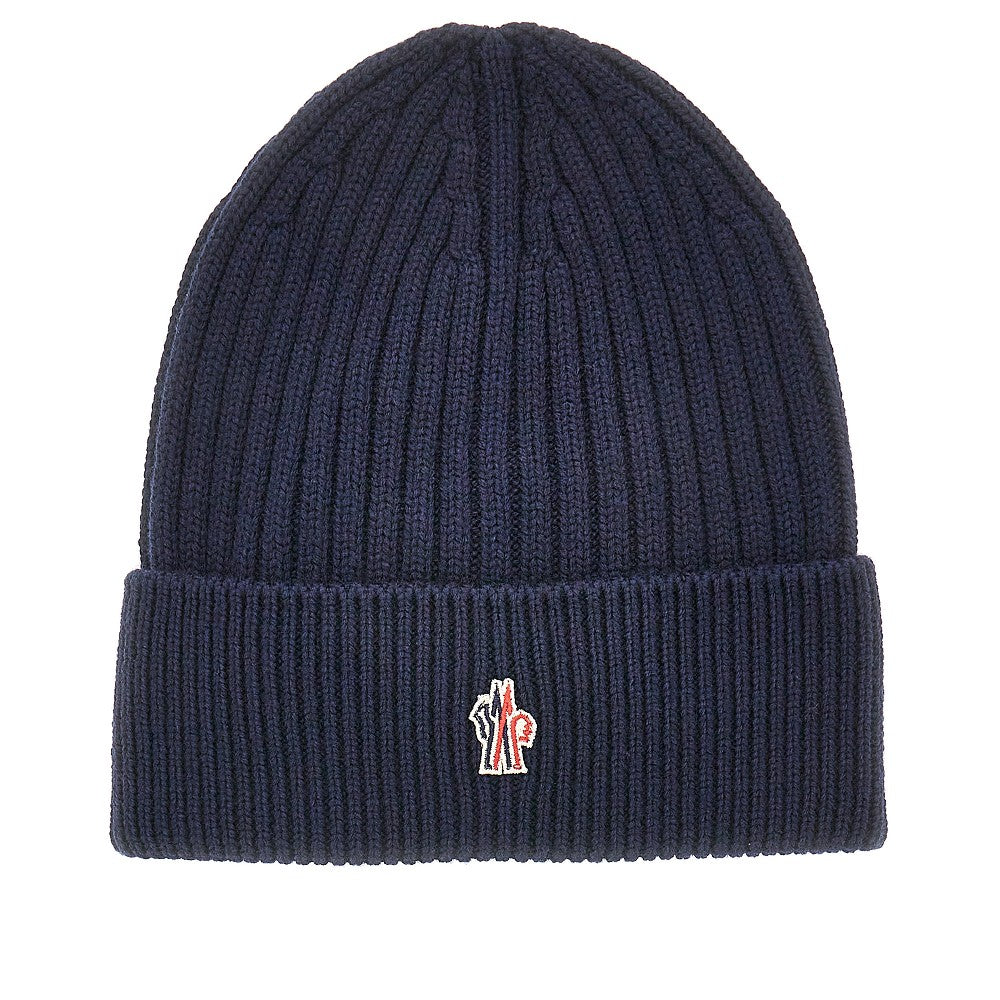 Wool beanie hat with logo patch