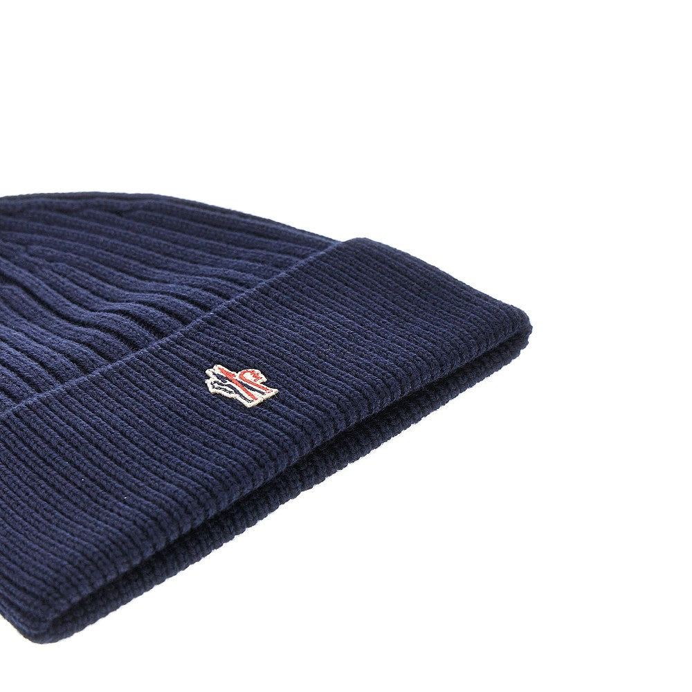 Wool beanie hat with logo patch