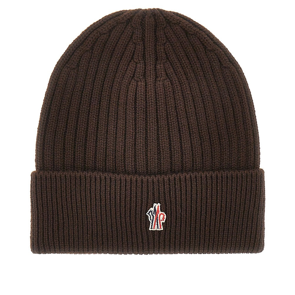 Wool beanie hat with logo patch