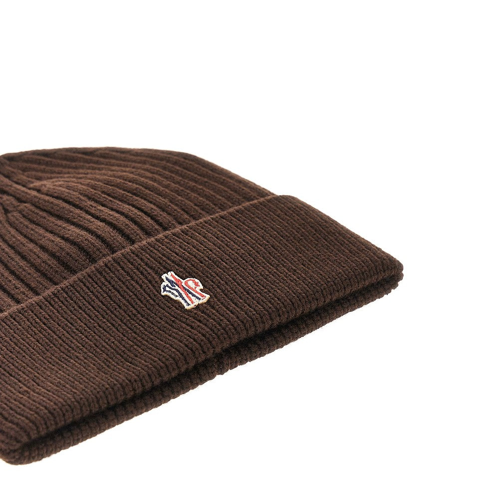 Wool beanie hat with logo patch