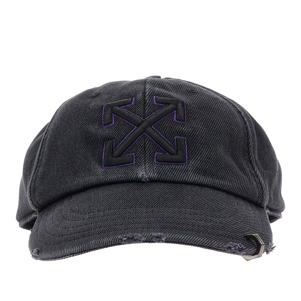 Distresses denim baseball cap