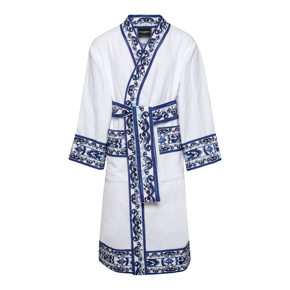 Accappatoio bianco con bordi blu