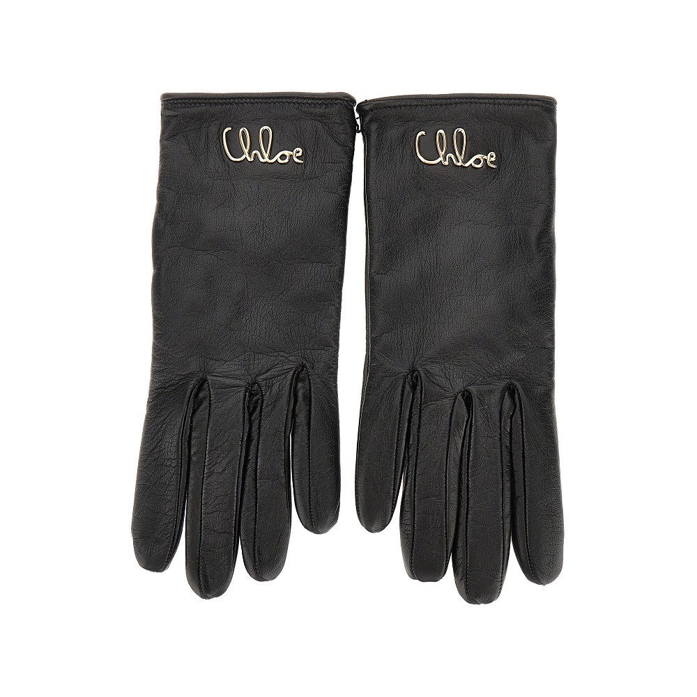 Leather gloves with logo