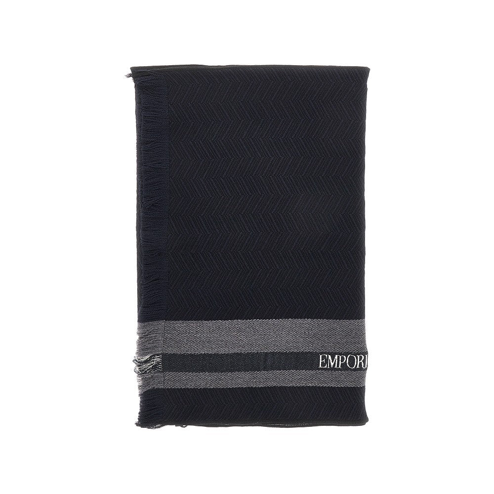 Sciarpa in lana e seta con banda logata