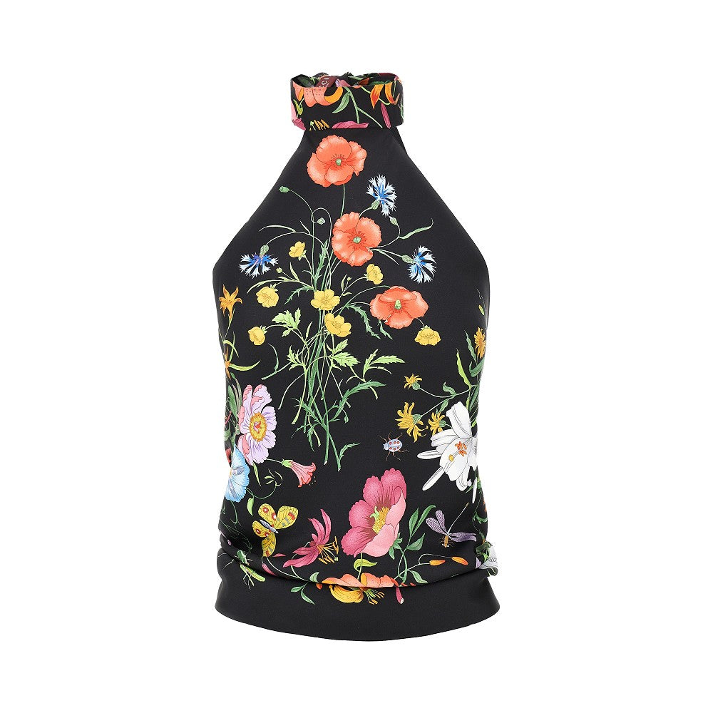 Floral print silk scarf top