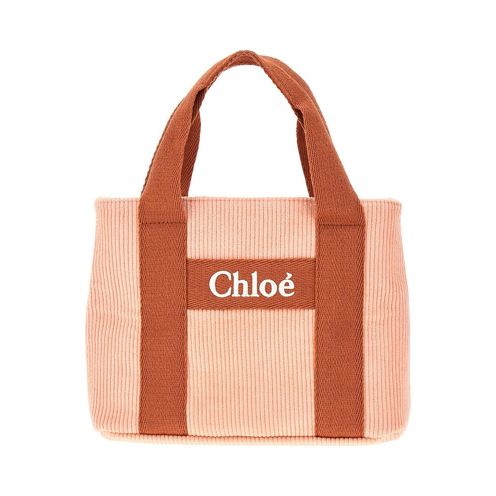 Corduroy kids bag with logo embroidery