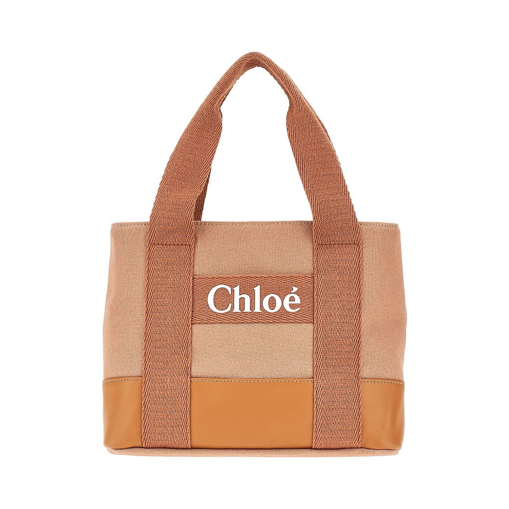 Cotton tote bag with leather details
