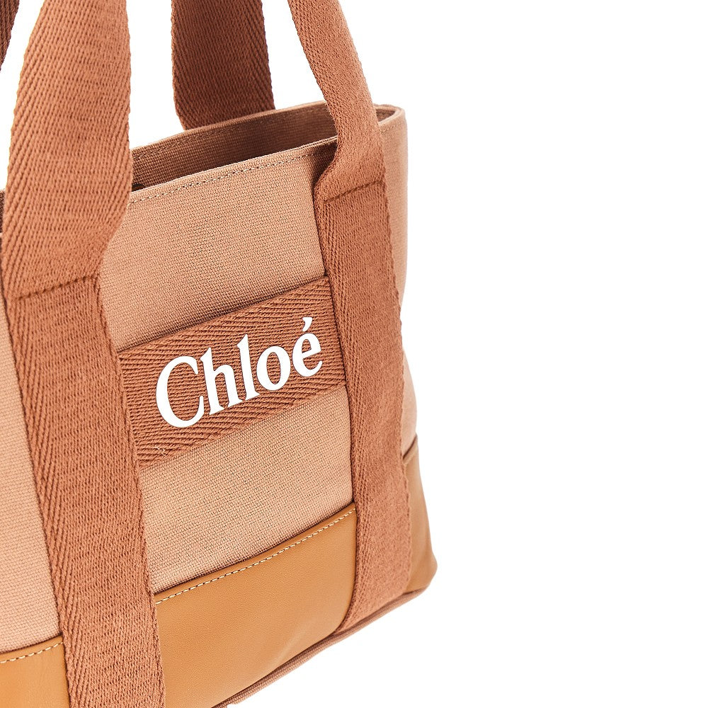 Cotton tote bag with leather details