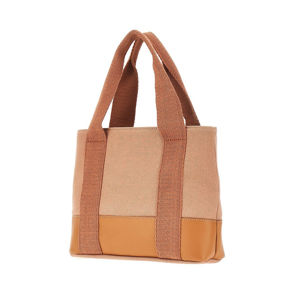 Cotton tote bag with leather details