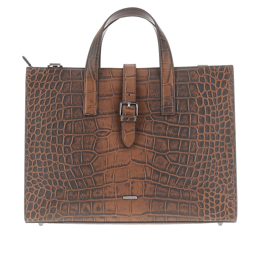 Croco-embossed leather briefcase
