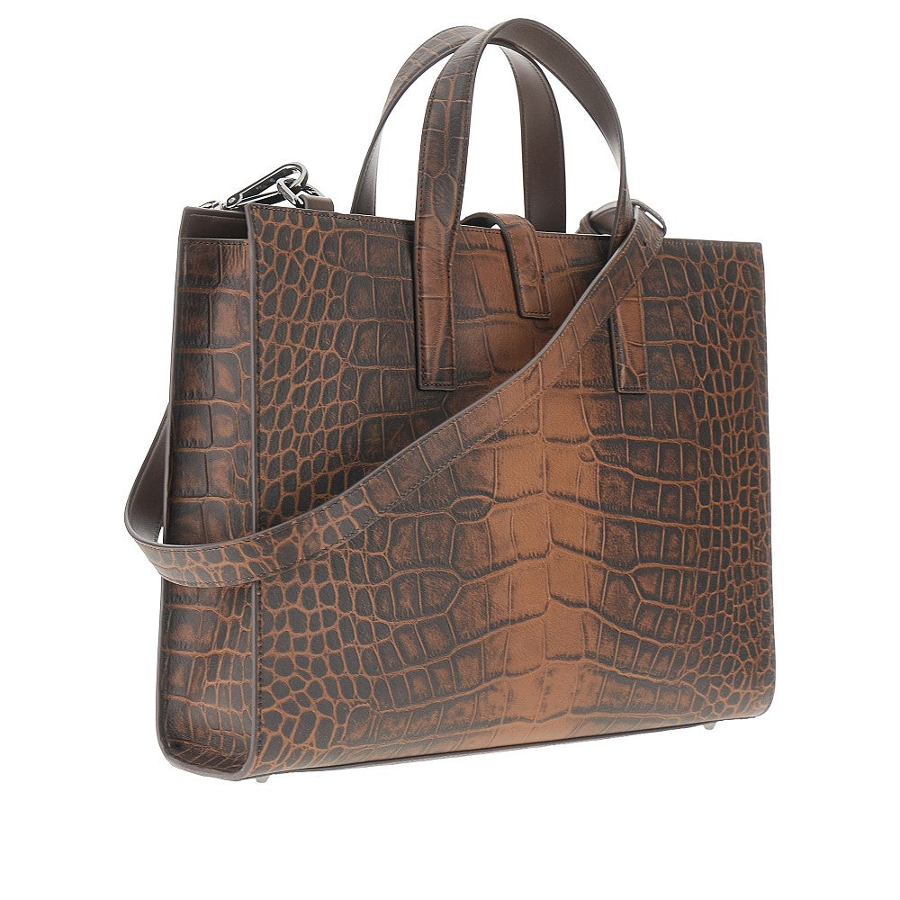 Croco-embossed leather briefcase