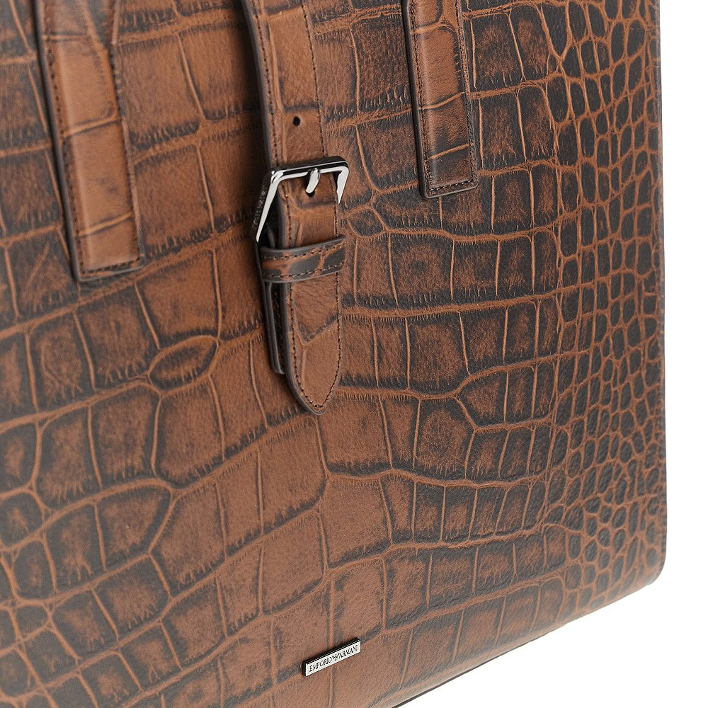 Croco-embossed leather briefcase