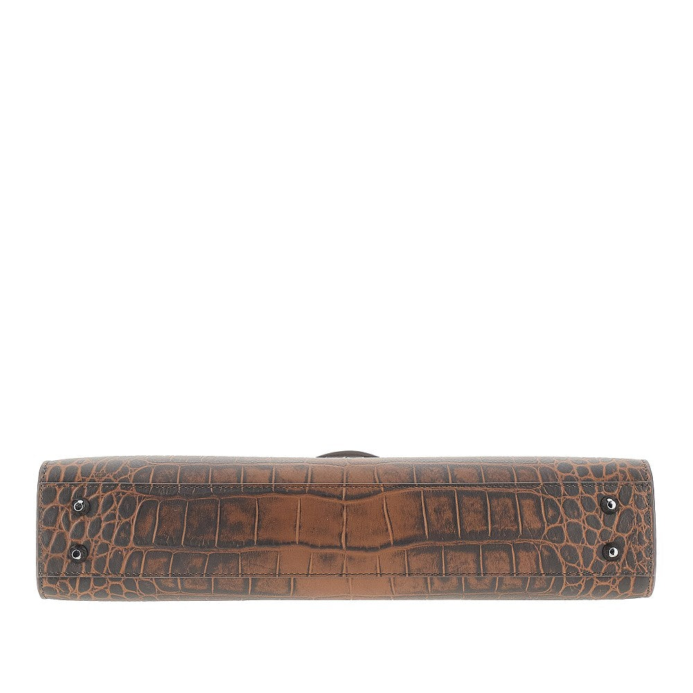 Croco-embossed leather briefcase