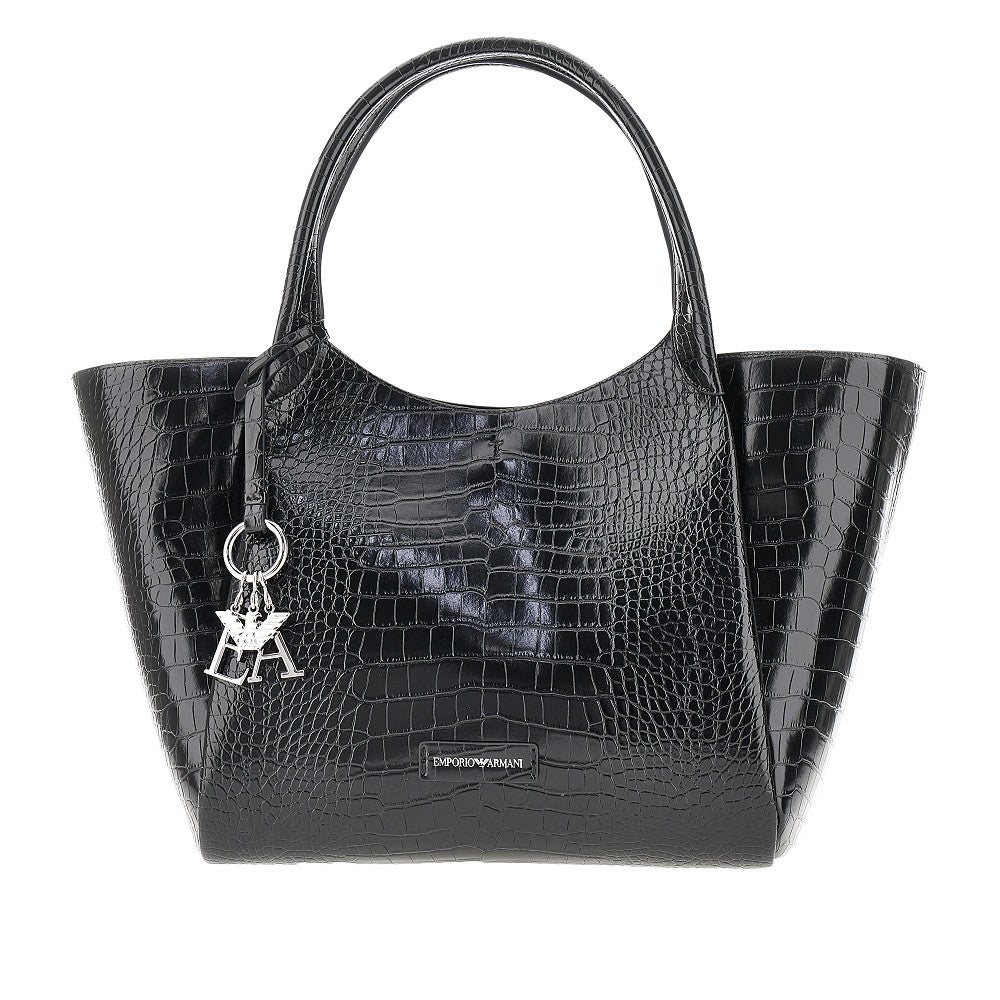 Croco-embossed faux leather shopping bag