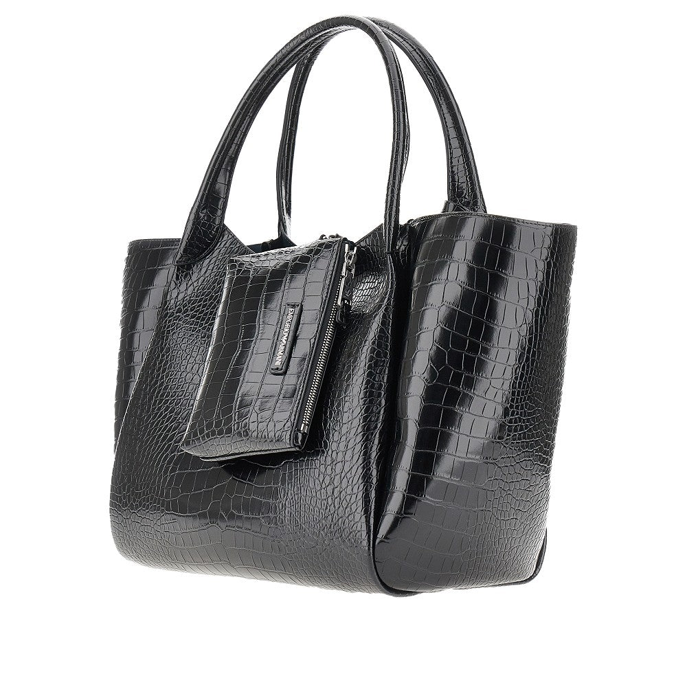 Croco-embossed faux leather shopping bag