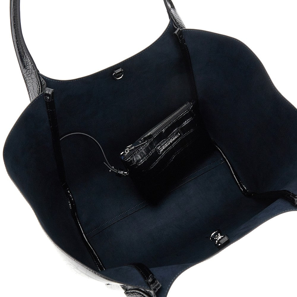 Croco-embossed faux leather shopping bag