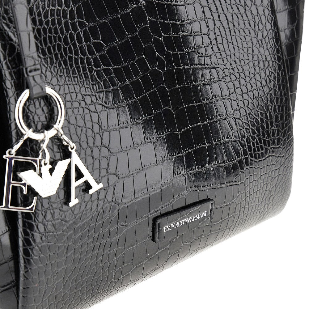 Croco-embossed faux leather shopping bag